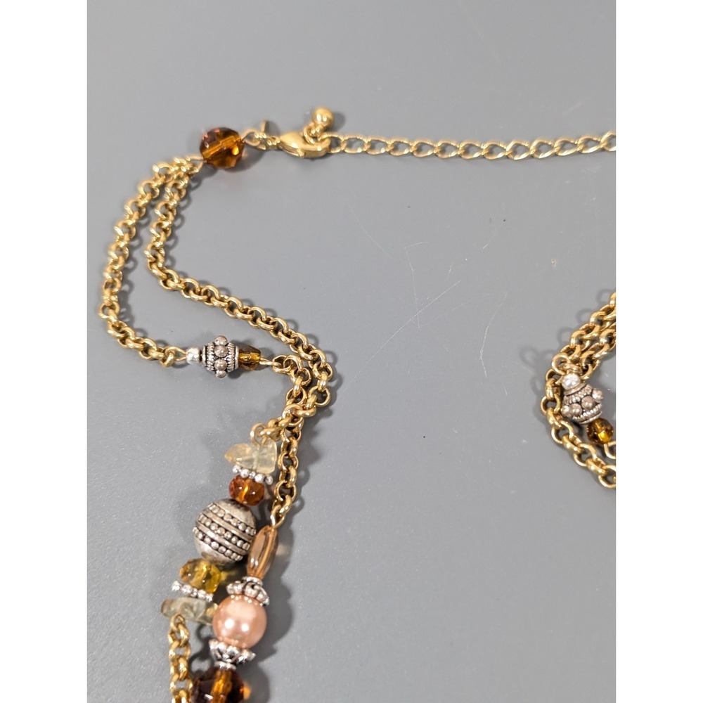 Avon Double Chain‎ Lariat Amber Color Beaded Necklace Elegant Chic 19 in - Picture 8 of 12